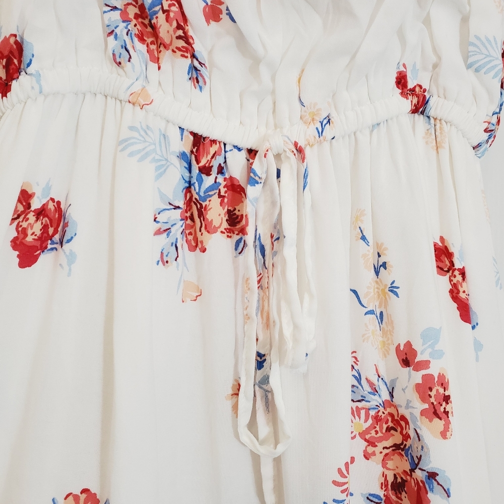Blue Rain White Dress with Spaghetti Straps, Floral Pattern throughout sz Small - Picture 7 of 10